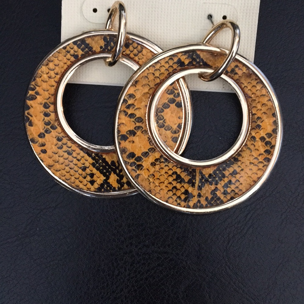 New Badgley Michka Reptile Print Hoops on Gold
